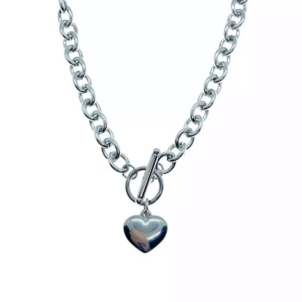 925 Sterling Sliver Chunky Toggle Heart Necklace - Picture 7 of 7